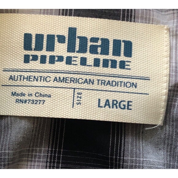 Urban Pipeline Shirt Mens L Button Up Gray Black Plaid Western Cowboy Roll-Tab - Picture 5 of 8